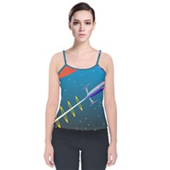 Rocket Spaceship Space Galaxy Velvet Spaghetti Strap Top by HermanTelo