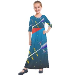 Rocket Spaceship Space Galaxy Kids  Quarter Sleeve Maxi Dress by HermanTelo