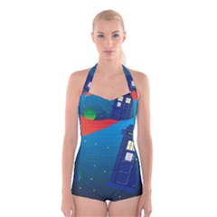 Tardis Doctor Time Travel Boyleg Halter Swimsuit 