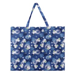 White Flowers Summer Plant Zipper Large Tote Bag by HermanTelo