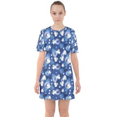 White Flowers Summer Plant Sixties Short Sleeve Mini Dress