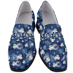 White Flowers Summer Plant Women s Chunky Heel Loafers