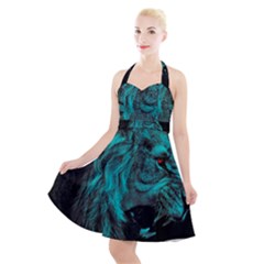 Angry Male Lion Predator Carnivore Halter Party Swing Dress  by Sudhe