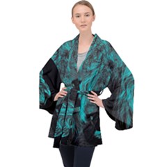 Angry Male Lion Predator Carnivore Velvet Kimono Robe