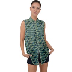 Most Overwhelming Key - Green - Sleeveless Chiffon Button Shirt