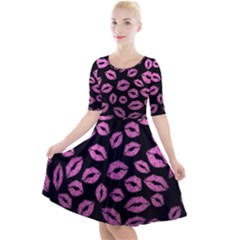 Pink Kisses Quarter Sleeve A-line Dress by TheAmericanDream