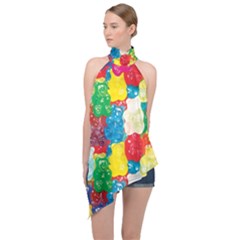 Gummy Bear Halter Asymmetric Satin Top