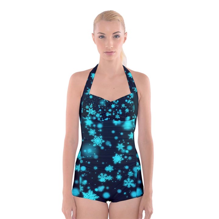 Background Black Blur Colorful Boyleg Halter Swimsuit 