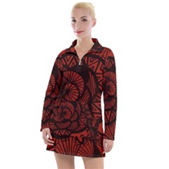 Background Abstract Red Black Women s Long Sleeve Casual Dress