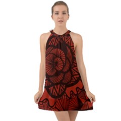 Background Abstract Red Black Halter Tie Back Chiffon Dress by Pakrebo