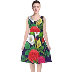 Flowers Charter Flowery Bouquet V-neck Midi Sleeveless Dress  by Pakrebo