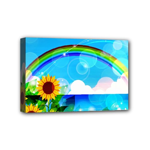 Sunflower And Rainbow Ocean Bokeh Mini Canvas 6  X 4  (stretched) by Pakrebo