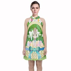 Graphic Easter Easter Basket Spring Velvet Halter Neckline Dress 