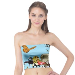 Zoo Animals Peacock Lion Hippo Tube Top by Pakrebo