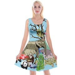 Zoo Animals Peacock Lion Hippo Reversible Velvet Sleeveless Dress by Pakrebo