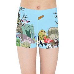 Zoo Animals Peacock Lion Hippo Kids  Sports Shorts by Pakrebo