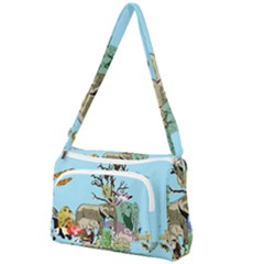 Zoo Animals Peacock Lion Hippo Front Pocket Crossbody Bag by Pakrebo