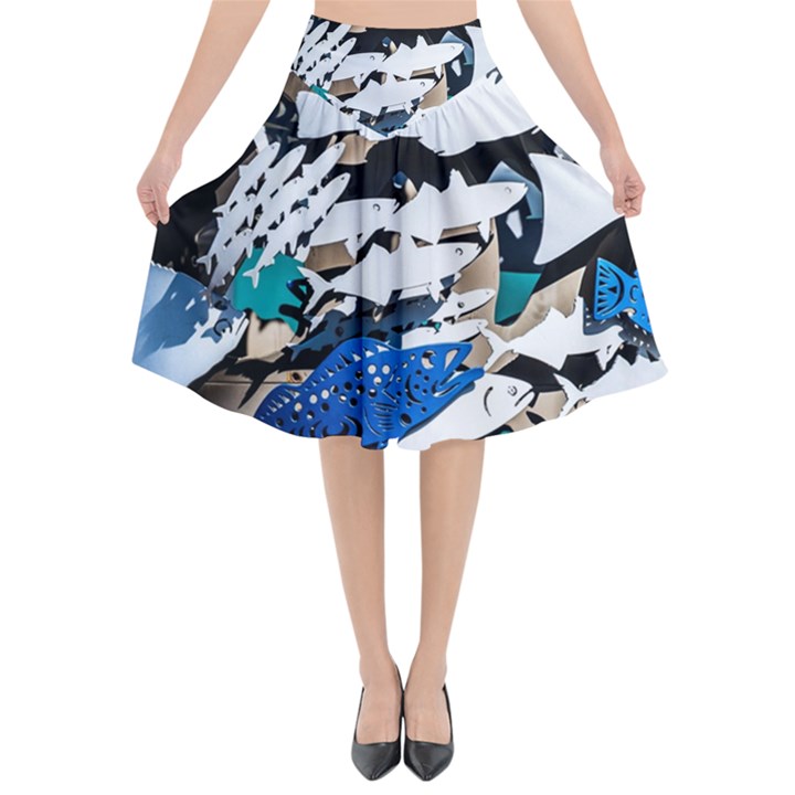 Art Fish Salmon Sydney Metal Flared Midi Skirt