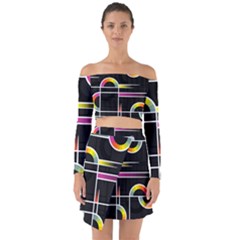 Background Abstract Semi Circles Off Shoulder Top With Skirt Set by Pakrebo