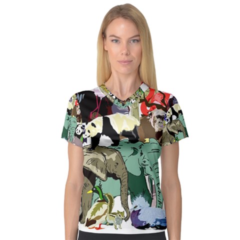 Zoo Animals Peacock Lion Hippo V-neck Sport Mesh Tee by Pakrebo