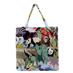 Zoo Animals Peacock Lion Hippo Grocery Tote Bag