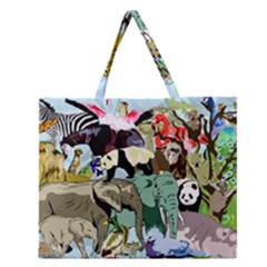 Zoo Animals Peacock Lion Hippo Zipper Large Tote Bag by Pakrebo