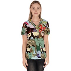 Zoo Animals Peacock Lion Hippo Women s V-neck Scrub Top