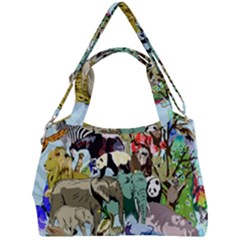 Zoo Animals Peacock Lion Hippo Double Compartment Shoulder Bag by Pakrebo