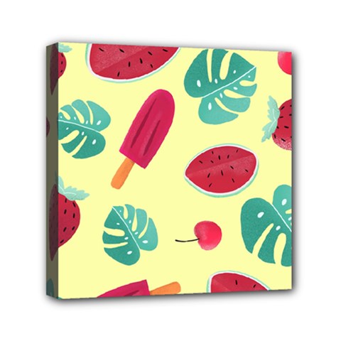 Watermelon Leaves Strawberry Mini Canvas 6  X 6  (stretched) by Pakrebo