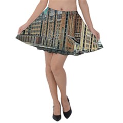 Architecture City Building Travel Velvet Skater Skirt by Pakrebo
