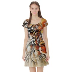 Collage Art The Statue Of Shell Short Sleeve Skater Dress