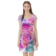 Rose Bouquet Flower Petal Floral Short Sleeve Skater Dress by Pakrebo