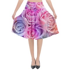 Rose Bouquet Flower Petal Floral Flared Midi Skirt by Pakrebo