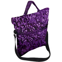 Sequins  White Purple Fold Over Handle Tote Bag by Pakrebo