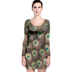 Bird Peacock Tail Feathers Long Sleeve Velvet Bodycon Dress by Pakrebo