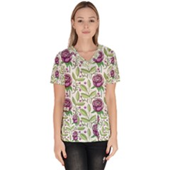 Default Texture Background Floral Women s V-neck Scrub Top