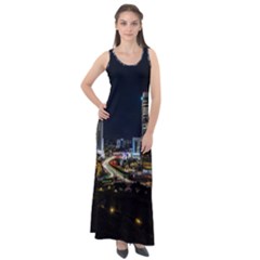 Night City Seoul Travel Korea Sky Sleeveless Velour Maxi Dress by Pakrebo