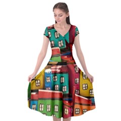 Houses Handmade Cultural Cap Sleeve Wrap Front Dress by Pakrebo