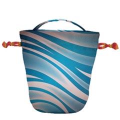 Background Abstract Blue Wavy Drawstring Bucket Bag by Pakrebo