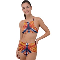 Tie Dye Peace Sign High Waist Tankini Set by Pakrebo