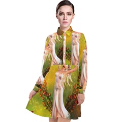 Beautiful Fairy With Wonderful Flowers Long Sleeve Chiffon Shirt Dress by FantasyWorld7