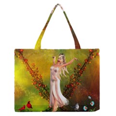 Beautiful Fairy With Wonderful Flowers Zipper Medium Tote Bag by FantasyWorld7
