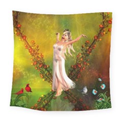 Beautiful Fairy With Wonderful Flowers Square Tapestry (large) by FantasyWorld7