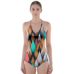 Abstract Triangle Tree Cut-Out One Piece Swimsuit