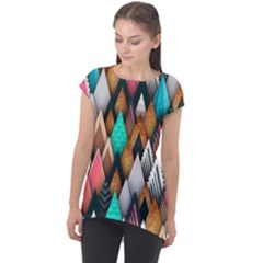 Abstract Triangle Tree Cap Sleeve High Low Top