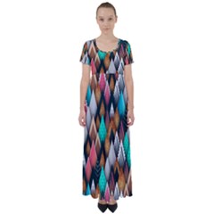 Abstract Triangle Tree High Waist Short Sleeve Maxi Dress