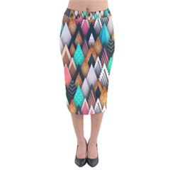Abstract Triangle Tree Velvet Midi Pencil Skirt