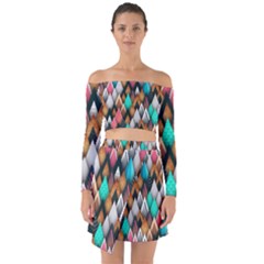 Abstract Triangle Tree Off Shoulder Top with Skirt Set