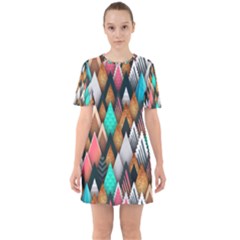 Abstract Triangle Tree Sixties Short Sleeve Mini Dress