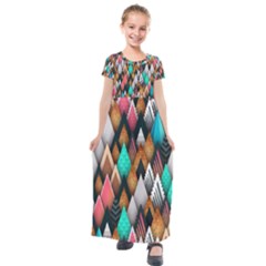 Abstract Triangle Tree Kids  Short Sleeve Maxi Dress